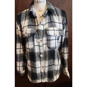 Kendall Kylie Medium Black White Long Sleeve Button Flannel Shirt Jacket Shacket